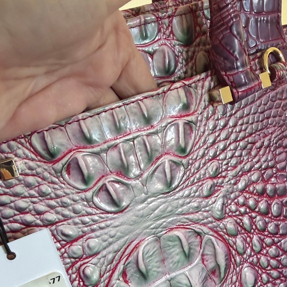 Brahmin Priscilla Melbourne in Julep Pink & Green Croc-Embossed Satchel. - Picture 9 of 16